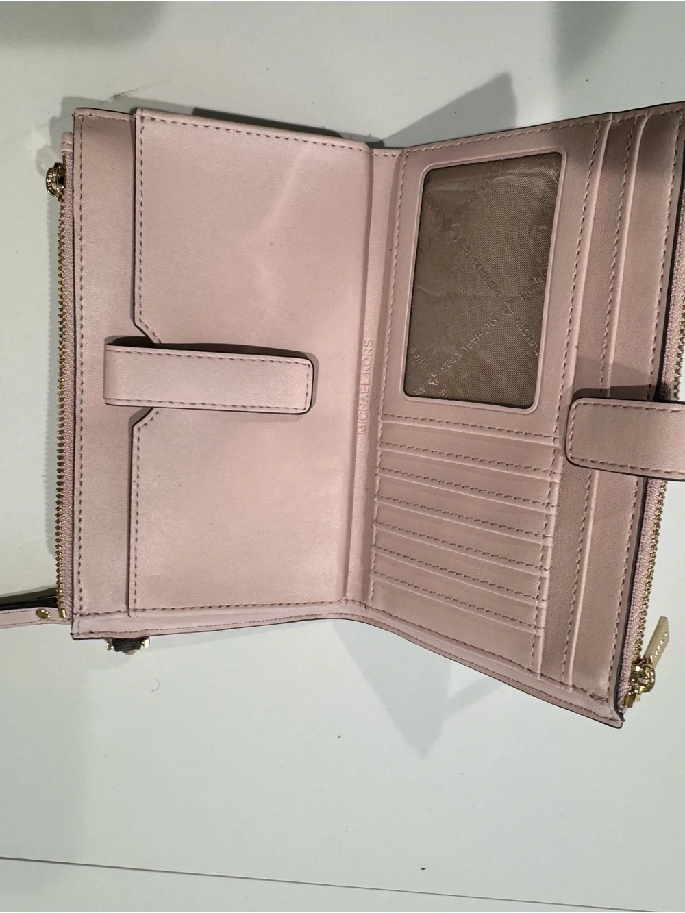 Michael Kors Brown Signature Wristlet with Pink Trim